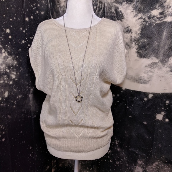 Vintage Sweaters - Vintage Silk Blend Retro Knit Sweater Vest Cream